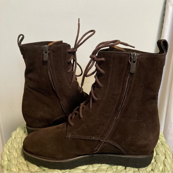 Roberto Del Carlo Chocolate Brown Suede Lace Up Hidden Wedge Crepe Boots NWOB - Picture 5 of 10